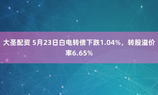 大圣配资 5月23日白电转债下跌1.04%，转股溢价率6.65%