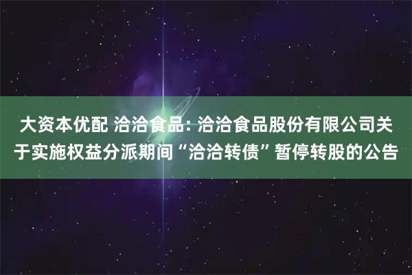 大资本优配 洽洽食品: 洽洽食品股份有限公司关于实施权益分派期间“洽洽转债”暂停转股的公告