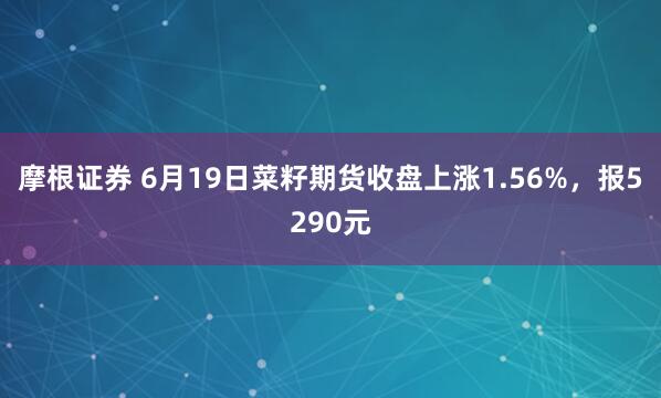 摩根证券 6月19日菜籽期货收盘上涨1.56%，报5290元